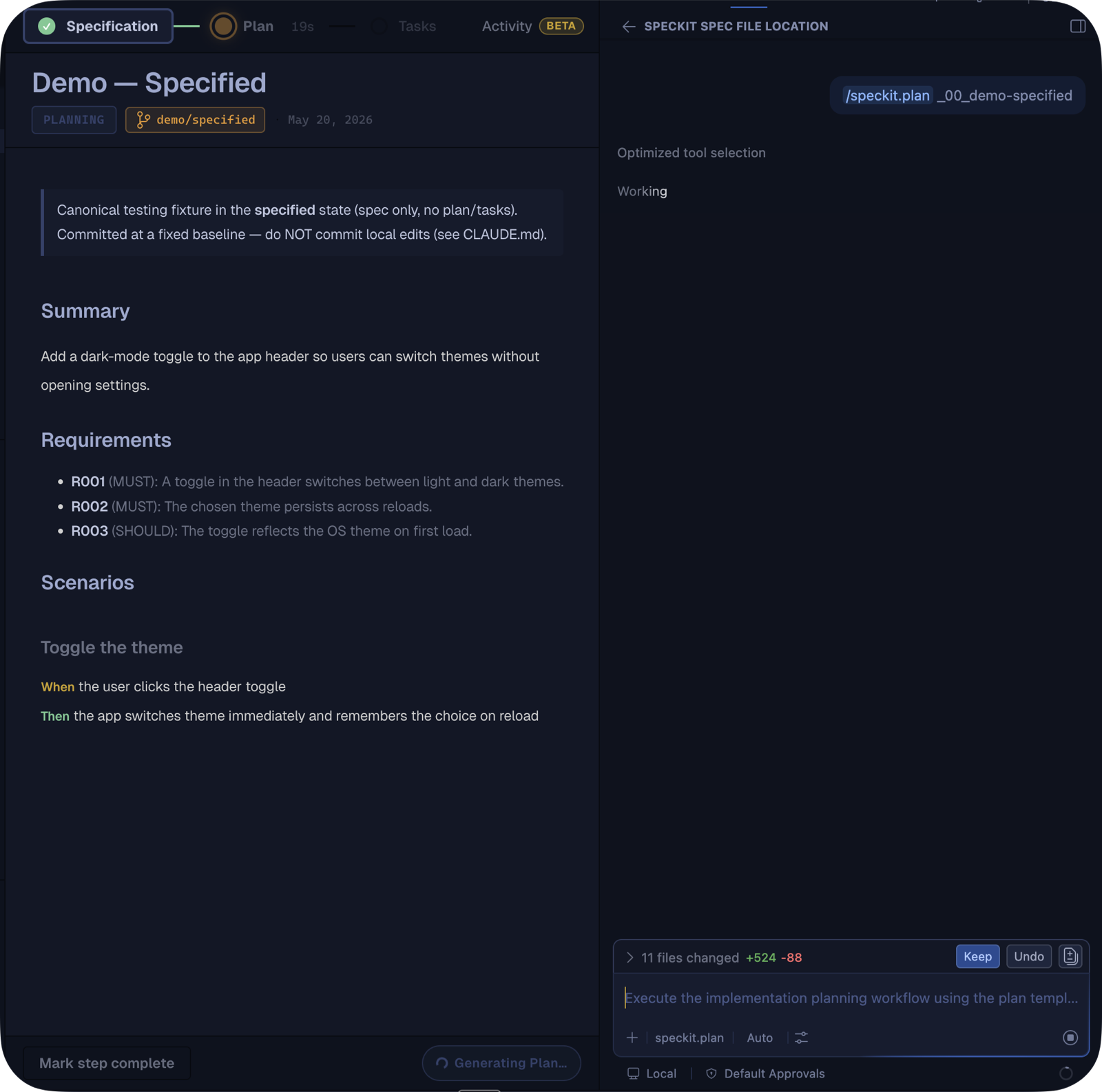 SpecKit Companion dispatching /speckit.plan into GitHub Copilot Chat in VS Code.