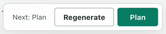 The viewer footer reading Next: Plan, with Regenerate and a green Plan button.